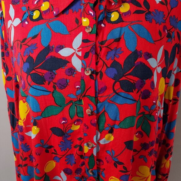Maeve by Anthropologie Blithe Button Down Red Floral Fruit Print Blouse Size 16 - Picture 4 of 11